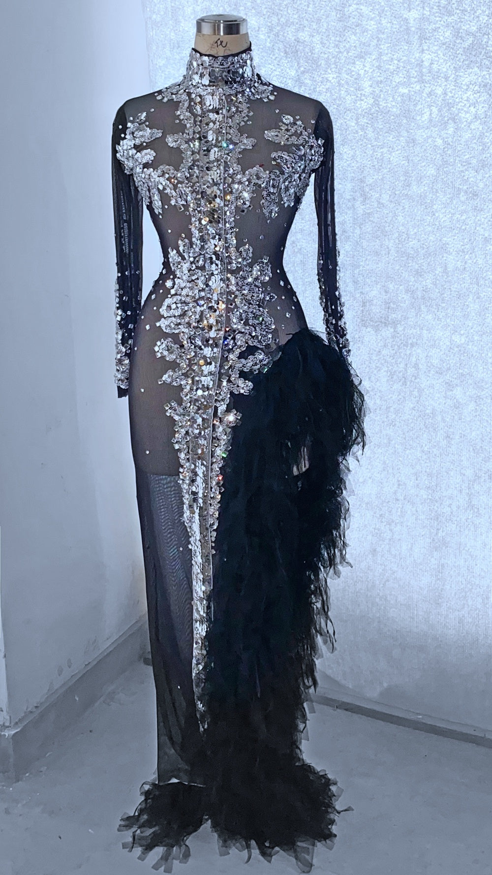 Mesh Lace Long Sleeve Sequin Split Dress Party – Custom Dior